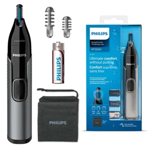 PHILIPS Nose Hair Trimmer, Series 3000 Nose, Ear and Eyebrow Trimmer Showerproof with Protective Guard System, Battery-Operated, No pulling Guaranteed - NT3650/16, Multicolor