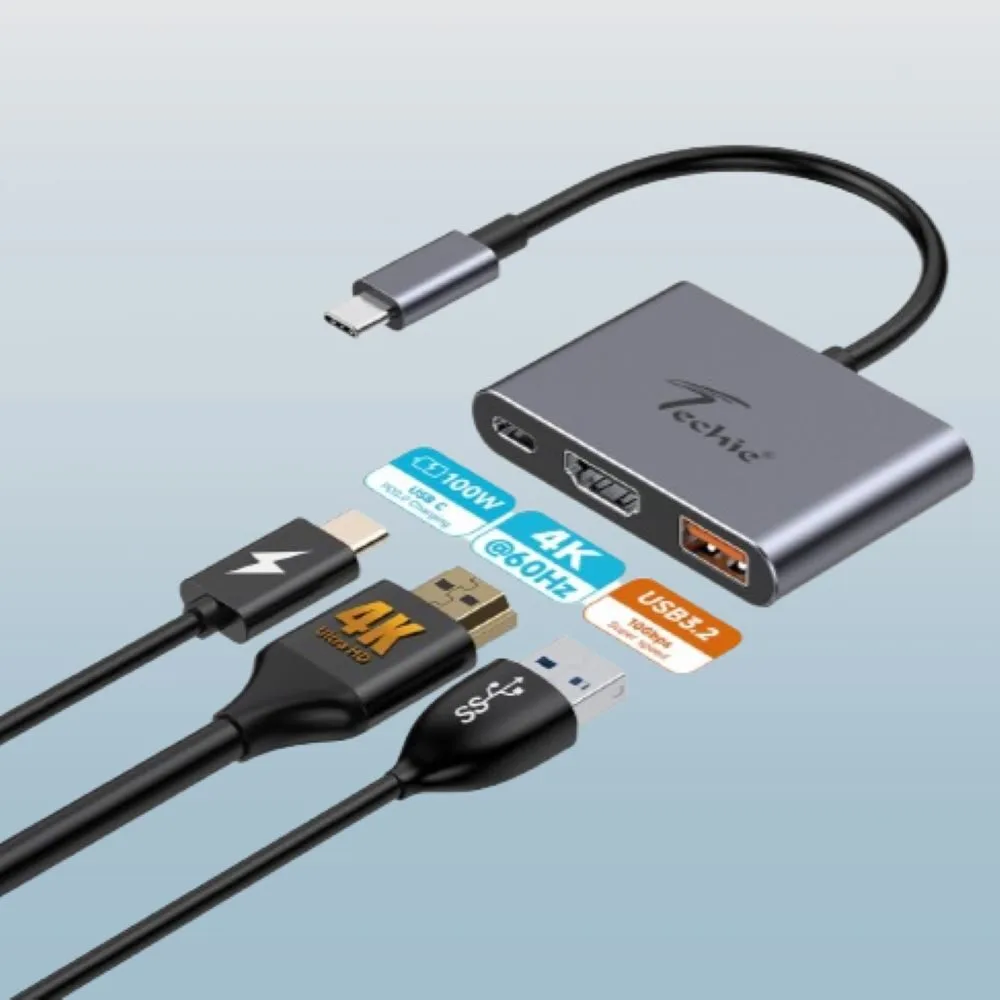 Techie TC Connect 3-in-1 Type-C Hub | 4K@60Hz HDMI, USB 3.2 10Gbps, 100W PD Charging 2 Techie TC Connect 3-in-1 Type-C Hub | 4K@60Hz HDMI, USB 3.2 10Gbps, 100W PD Charging - Image 2