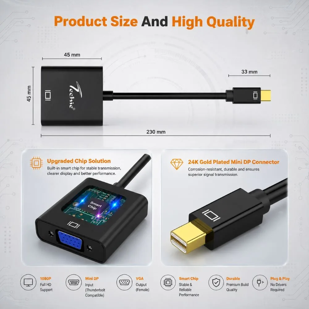 Mini DisplayPort to VGA Adapter Cable Converter 2 Mini DisplayPort to VGA Adapter Cable Converter - Image 2