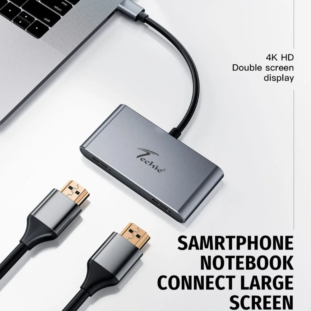Techie Type-C to Dual HDMI Converter | 4K@30Hz Dual Monitor Adapter, Extended & Mirror Display 3 Techie Type-C to Dual HDMI Converter | 4K@30Hz Dual Monitor Adapter, Extended & Mirror Display - Image 3