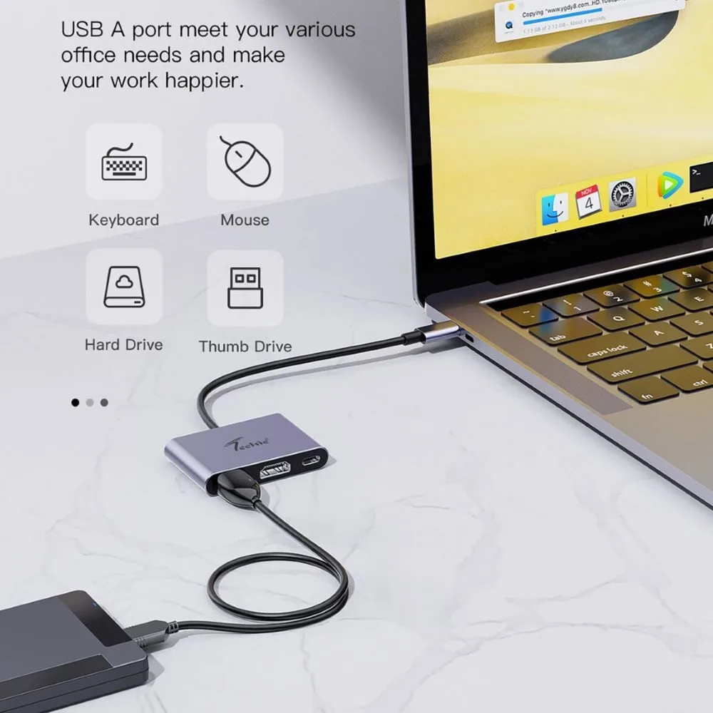 Techie TC Connect 3-in-1 Type-C Hub | 4K@60Hz HDMI, USB 3.2 10Gbps, 100W PD Charging 5 Techie TC Connect 3-in-1 Type-C Hub | 4K@60Hz HDMI, USB 3.2 10Gbps, 100W PD Charging - Image 5