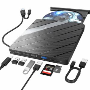 Techie 8-in-1 External DVD Drive with USB 3.0, SD/TF Card Reader and Type-C