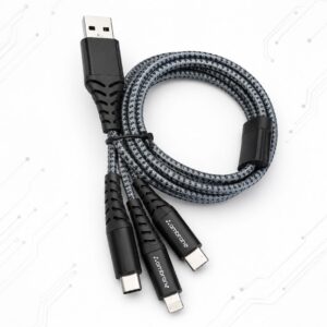 Ambrane Trio 3-in-1 Fast Charging Braided Cable (Micro USB, Type-C & Lightning Ports)