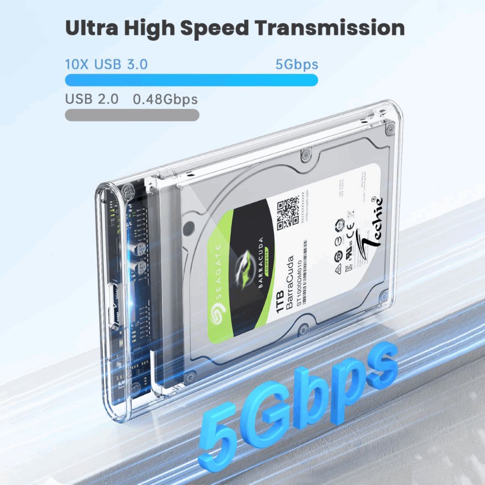 Techie USB 3.0 Transparent External Enclosure for 2.5'' SATA SSD/HDD 3 Techie USB 3.0 Transparent External Enclosure for 2.5'' SATA SSD/HDD - Image 3