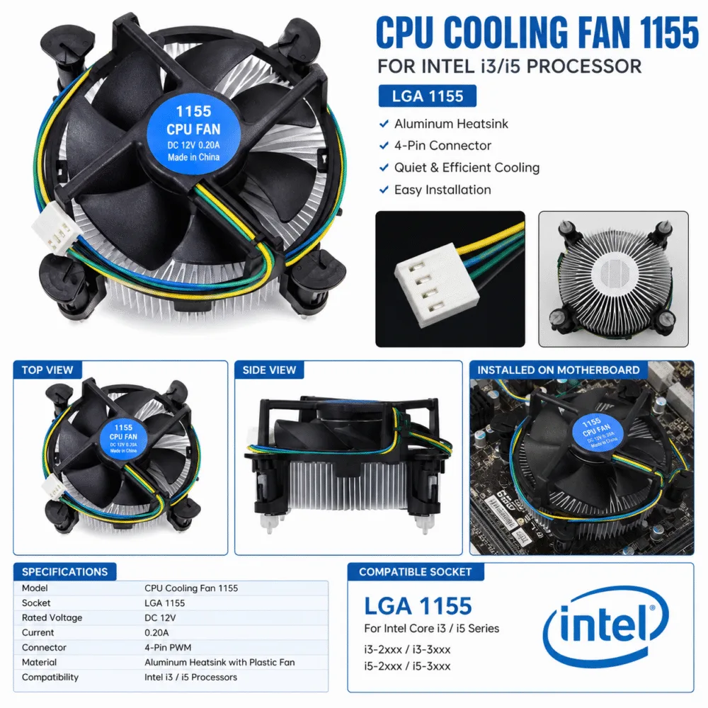 CPU Cooling Fan 1155 for i3/i5 CPU 2 CPU Cooling Fan 1155 for i3/i5 CPU - Image 2